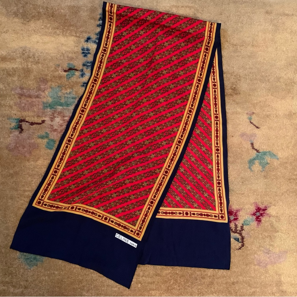 Vintage Celine scarf Gorgeous and vibrant red and navy blue Celine Silk Scarf - Picture 7 of 7